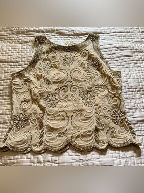 J Kara New York Cream Beaded Embellished Top Size Large